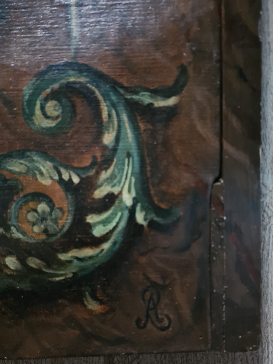 Peinture Decorative Fleurs Dans Le Goût XVIII Eme-photo-1