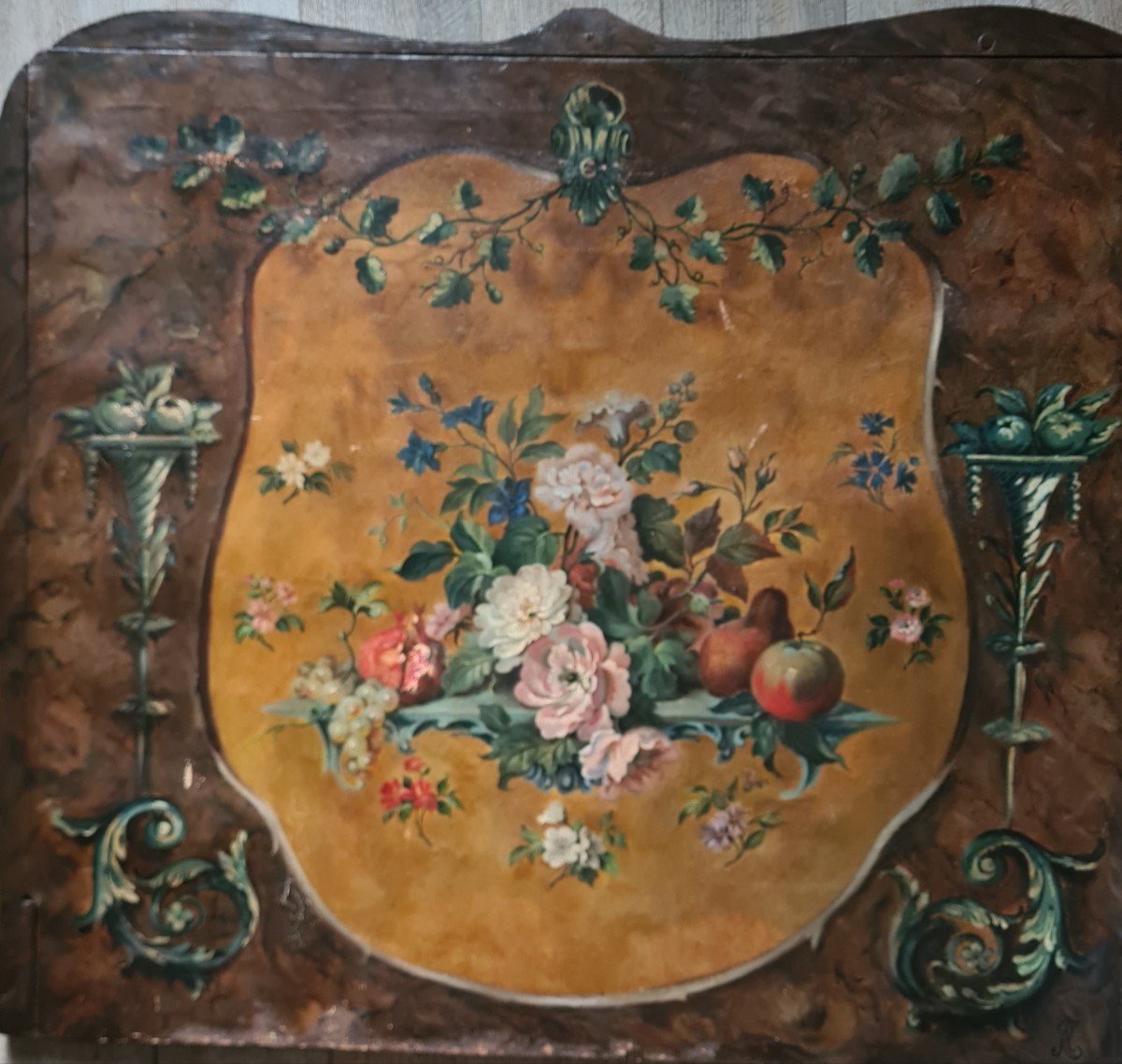 Peinture Decorative Fleurs Dans Le Goût XVIII Eme