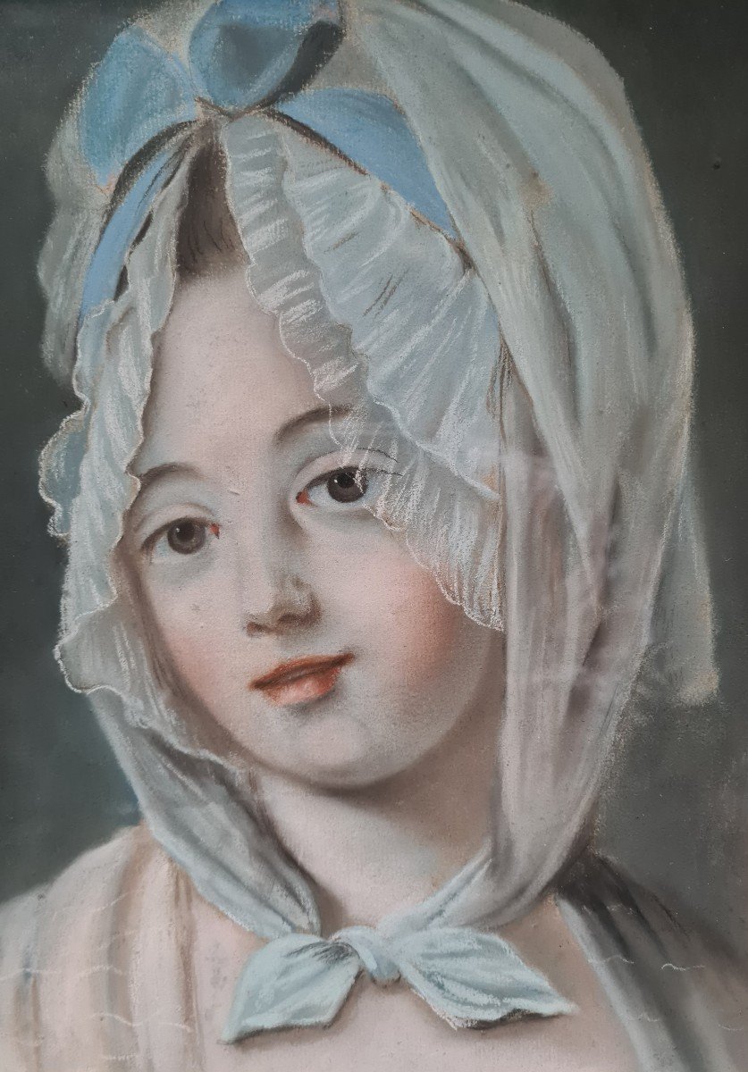 Pastel Late 18th Century Young Girl With A Scarf-photo-2