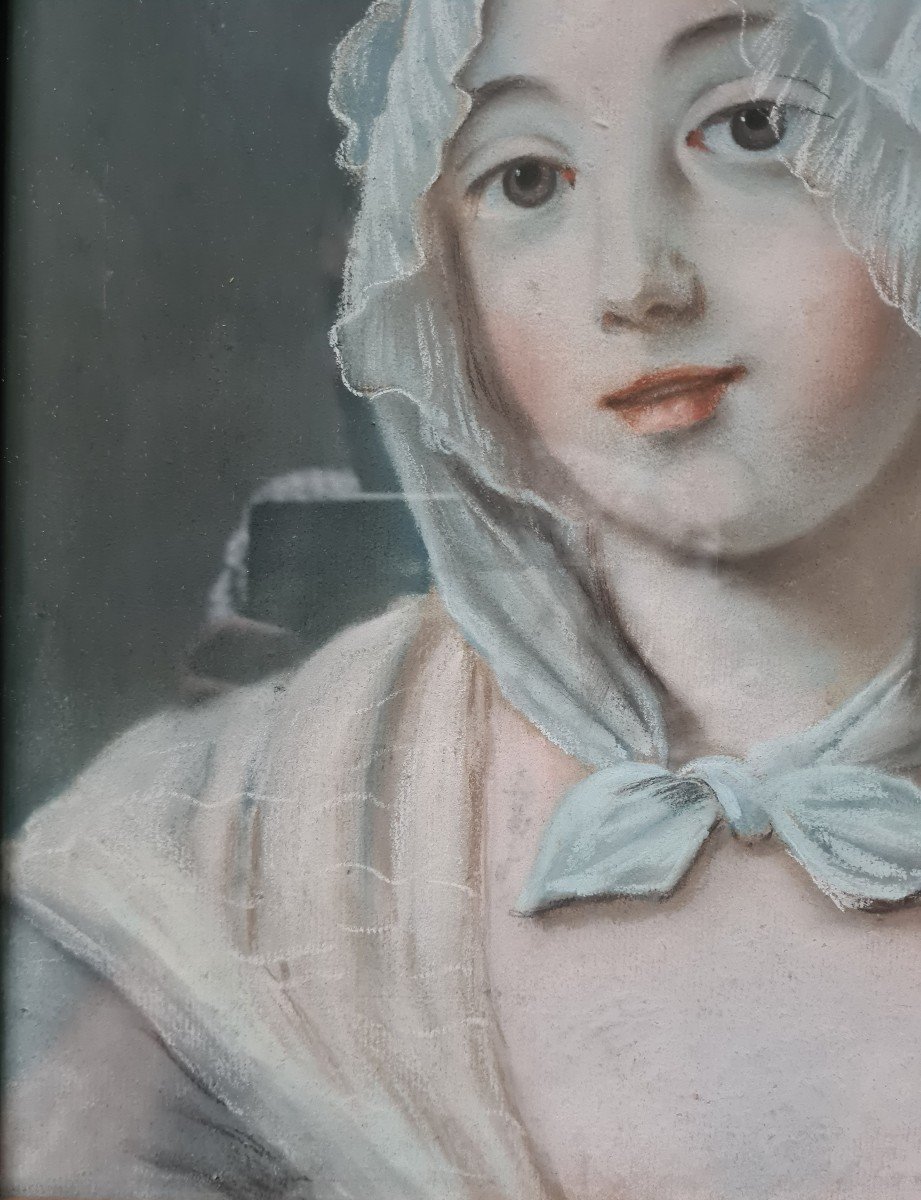 Pastel Late 18th Century Young Girl With A Scarf-photo-3