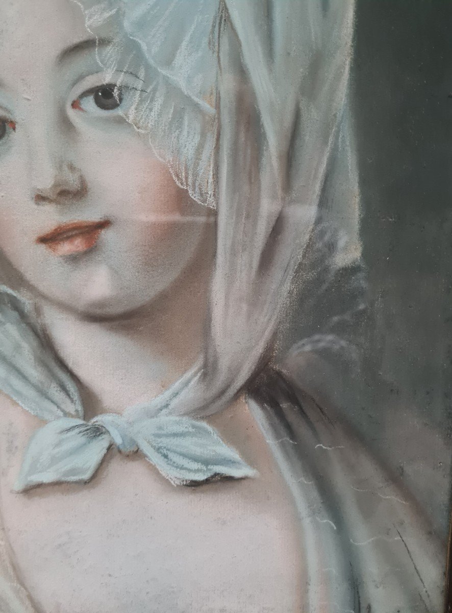 Pastel Late 18th Century Young Girl With A Scarf-photo-4