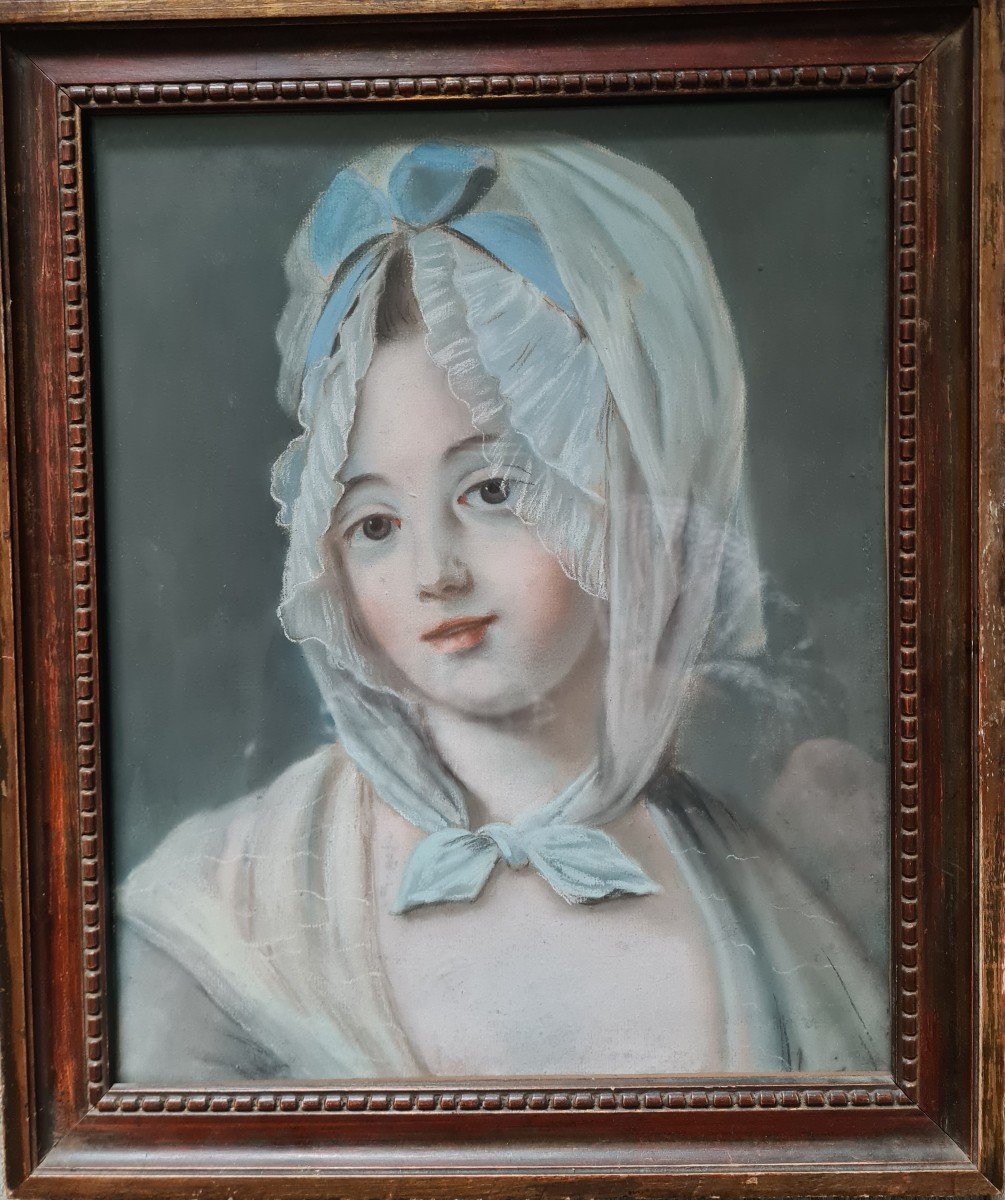 Pastel Late 18th Century Young Girl With A Scarf