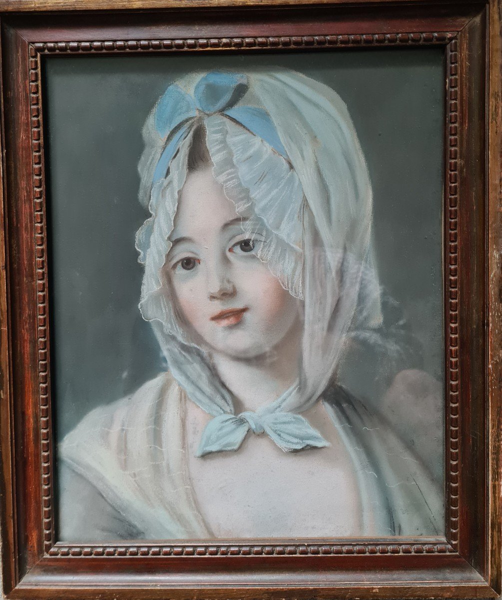 Pastel Fin XVIII ème Jeune Fille Au Foulard
