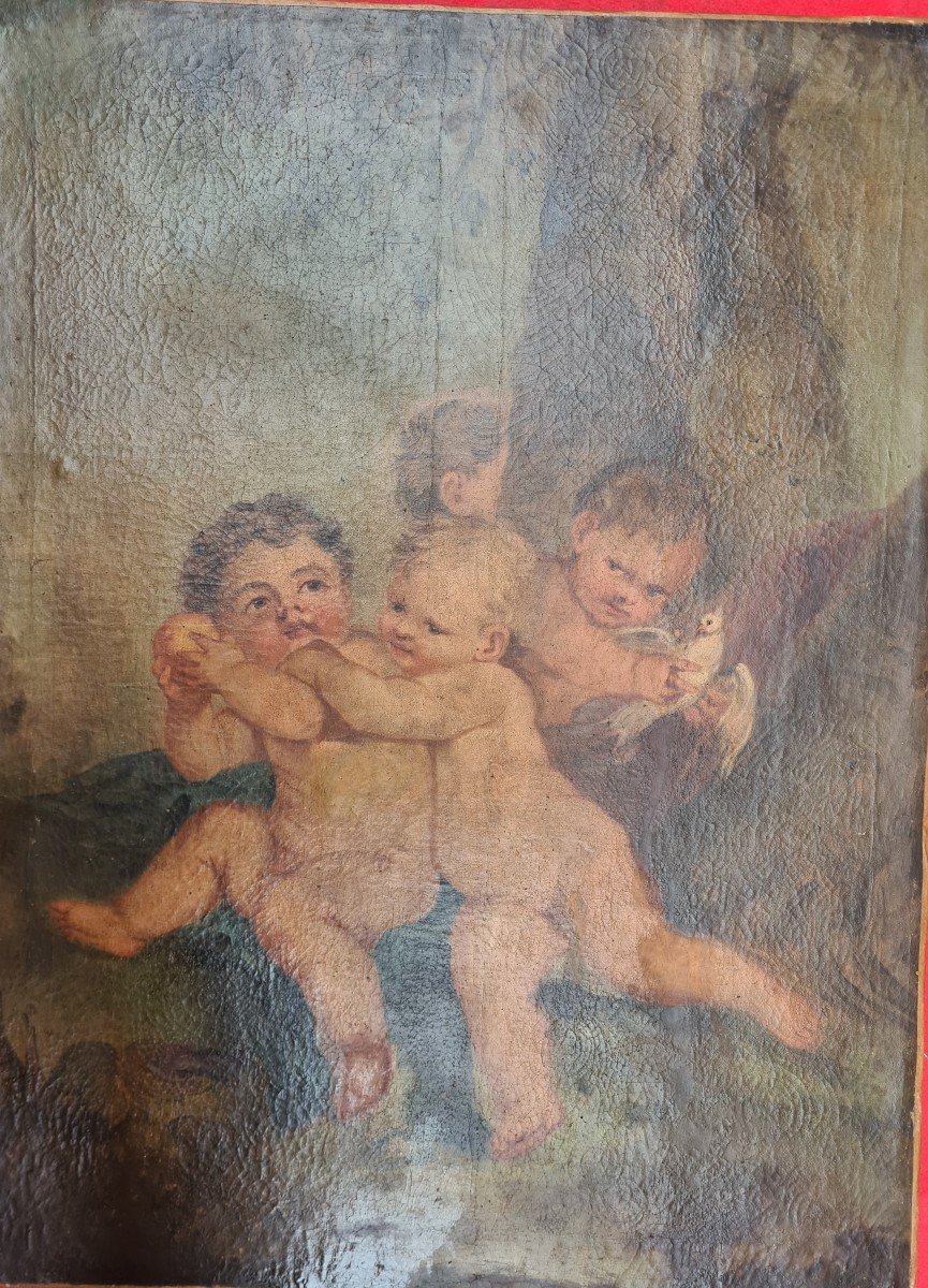 Oil On Canvas 'player Loves' XIX Eme-photo-1