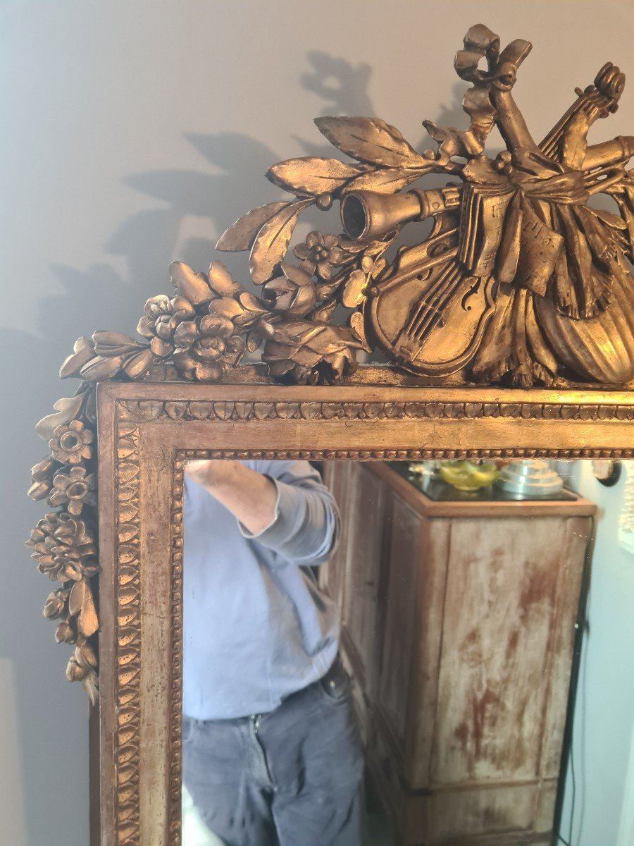 Louis XVI Mirror In Golden Wood Attributes To Music-photo-3