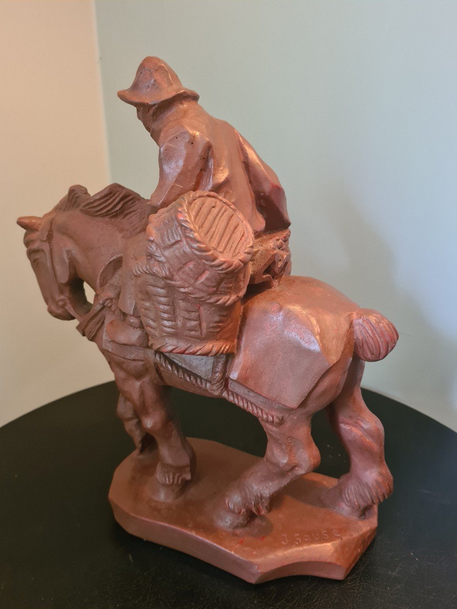 Earthen Sculpture By J.gause 1940's..shrimp Fisherman On Horseback-photo-1