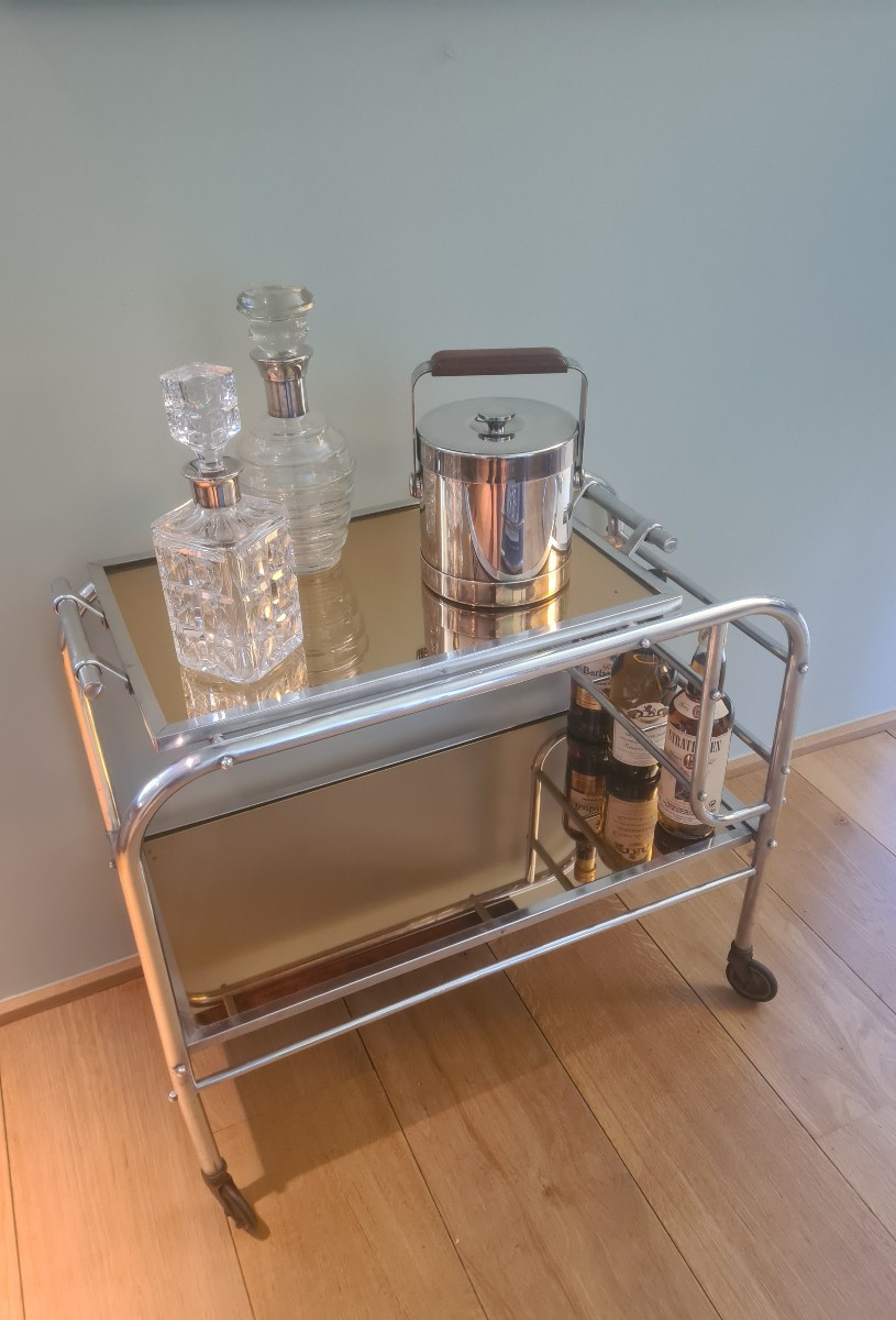 Double-shelf Aluminum Tube Serving Trolley From The 1930s -photo-1