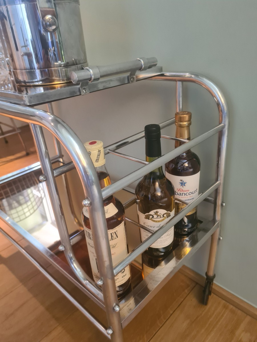 Double-shelf Aluminum Tube Serving Trolley From The 1930s -photo-3