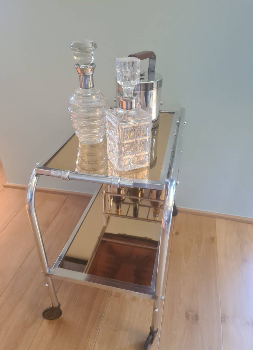 Double-shelf Aluminum Tube Serving Trolley From The 1930s -photo-5