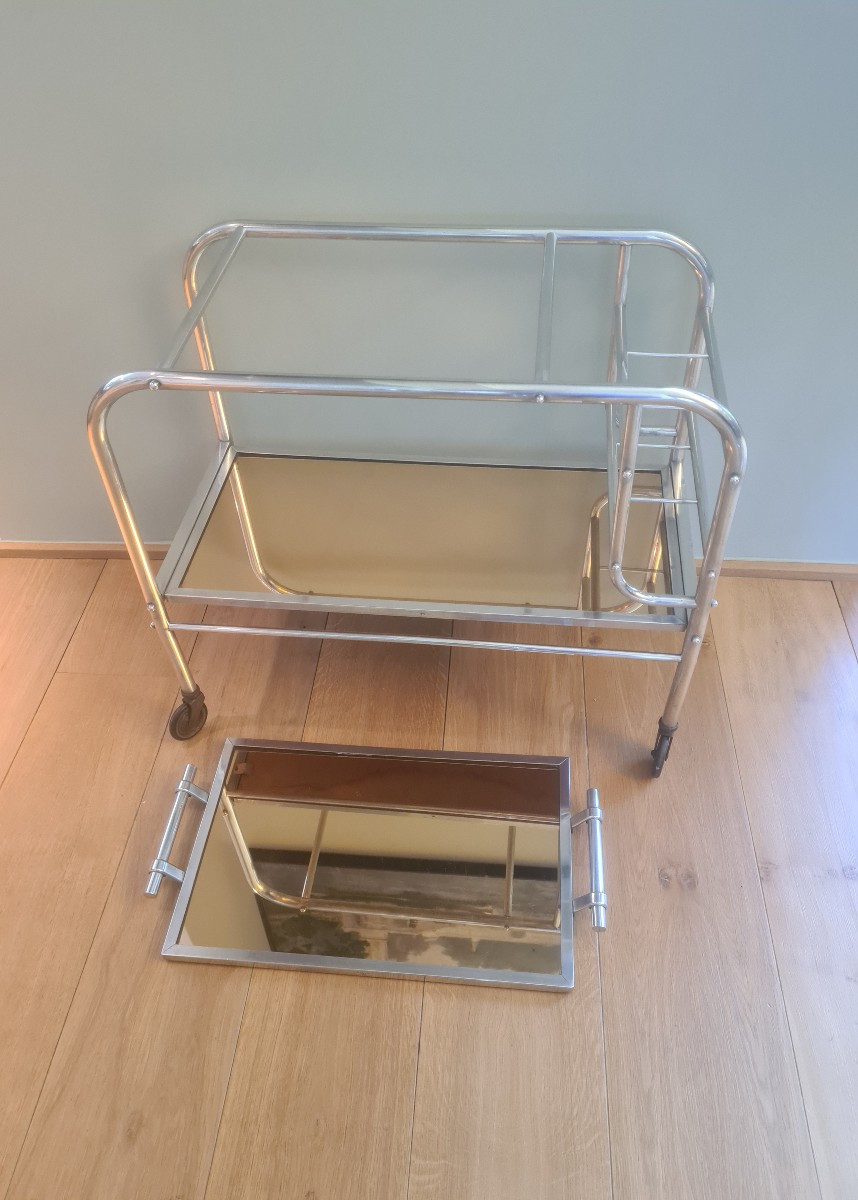 Double-shelf Aluminum Tube Serving Trolley From The 1930s -photo-6