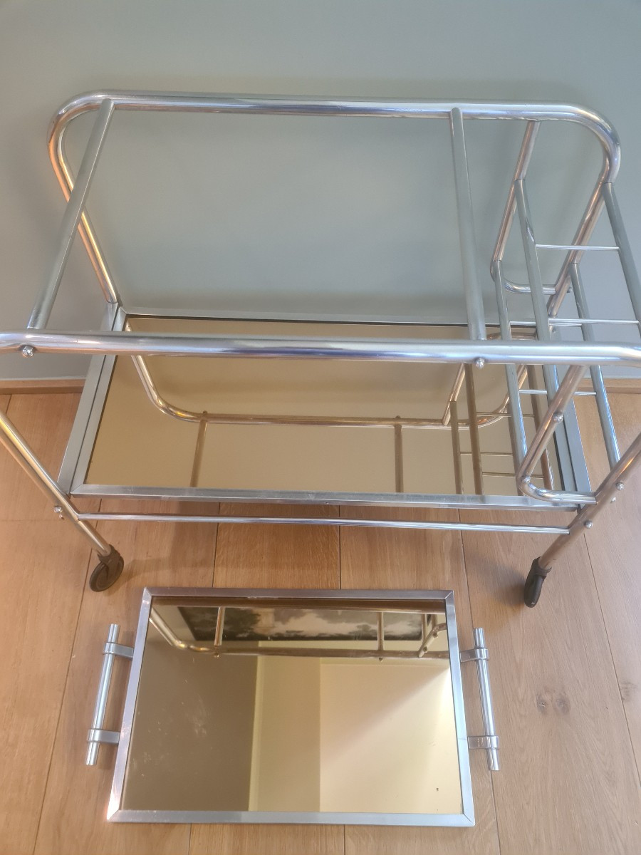 Double-shelf Aluminum Tube Serving Trolley From The 1930s -photo-7