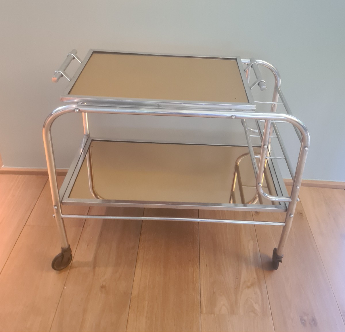 Double-shelf Aluminum Tube Serving Trolley From The 1930s 