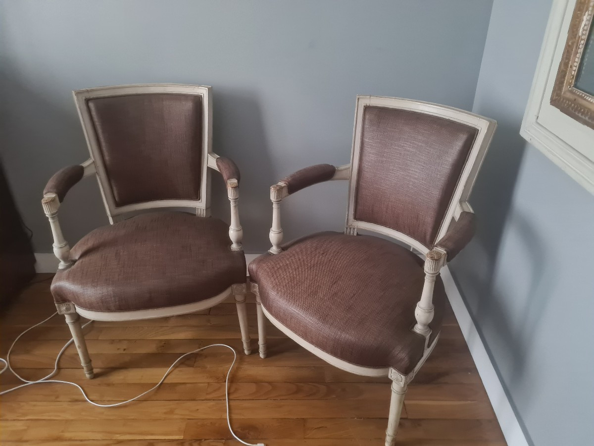 Paire de fauteuil directoire ton crème fin XIX tapisserie recente-photo-4