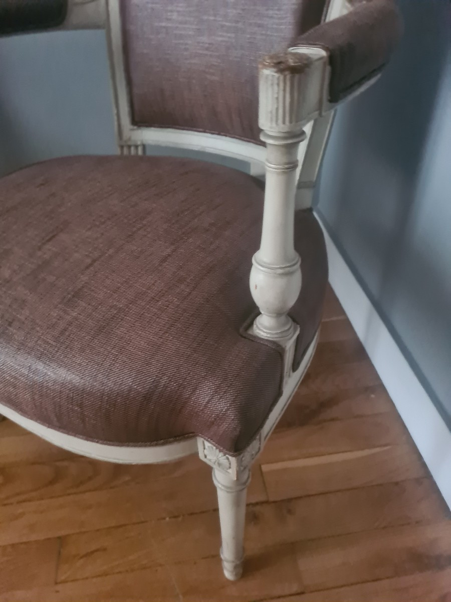 Paire de fauteuil directoire ton crème fin XIX tapisserie recente-photo-3