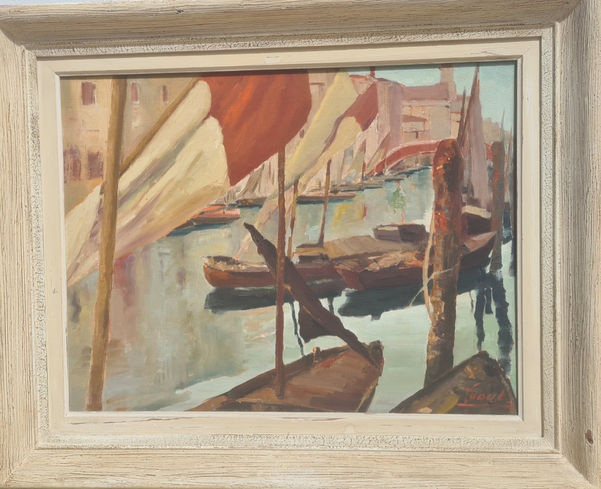 Hst des années 1930 port de San Remo ou Nice de Adolphe Laout