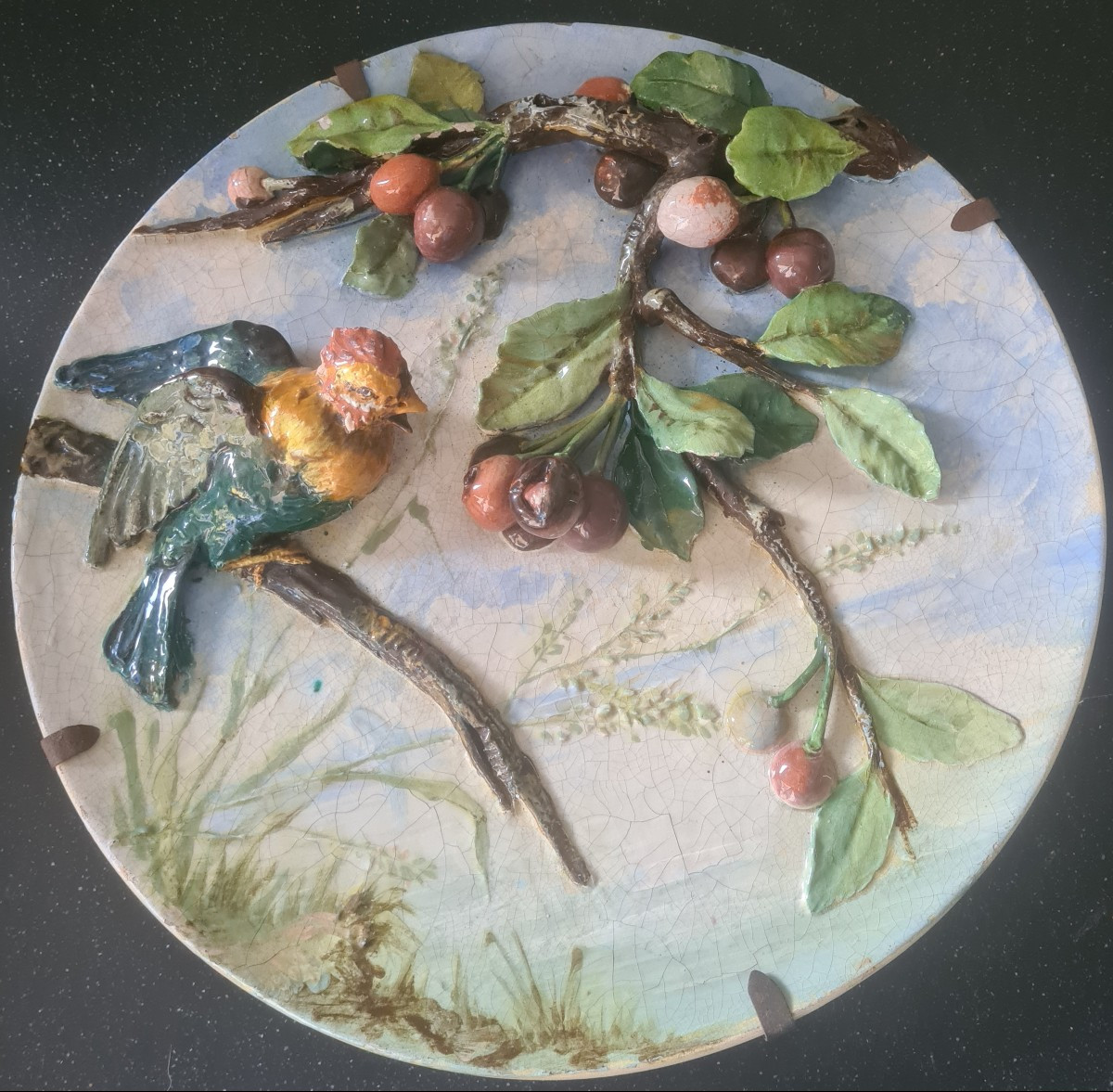 Plat barbotine de Longwy de Bida simon joseph fin XIX eme