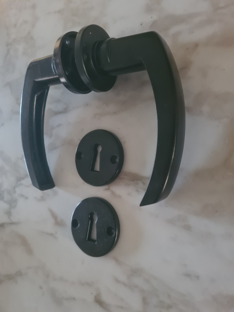 Black Bakelite Door Handles, 1930s -photo-2