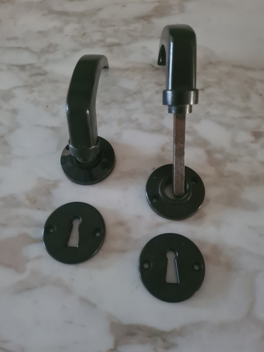 Black Bakelite Door Handles, 1930s -photo-4