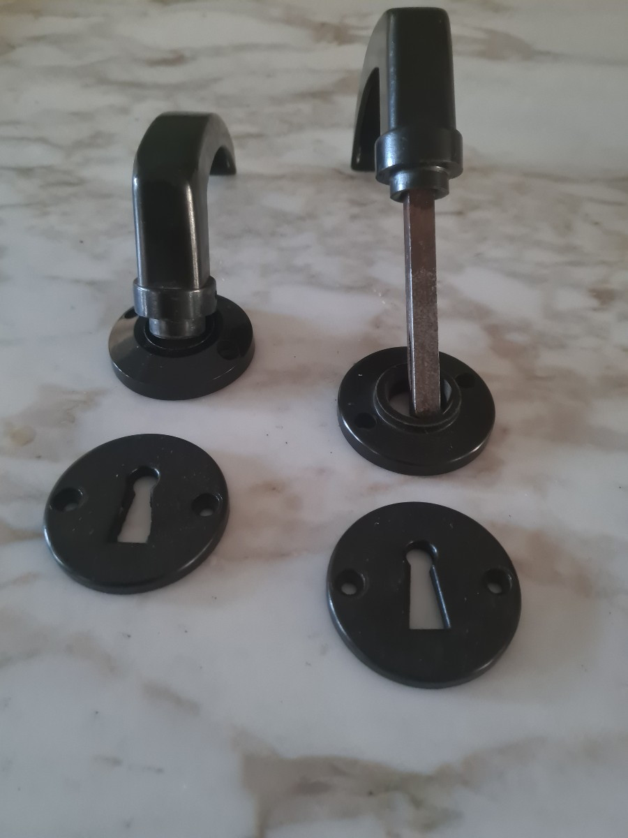 Black Bakelite Door Handles, 1930s -photo-1