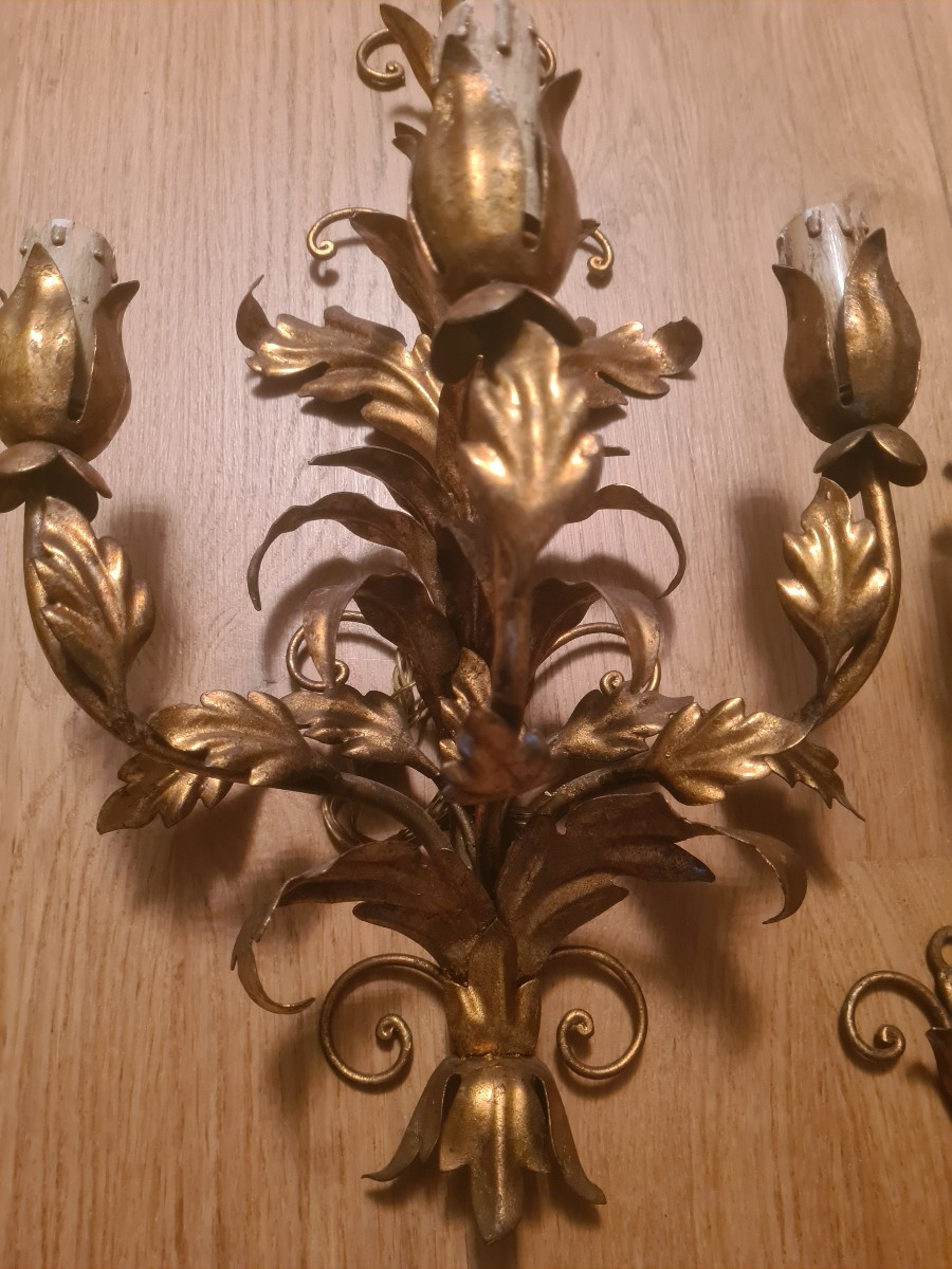 3 appliques  murales en laiton doré 1950 dans le goût de Hans KOGL-photo-2