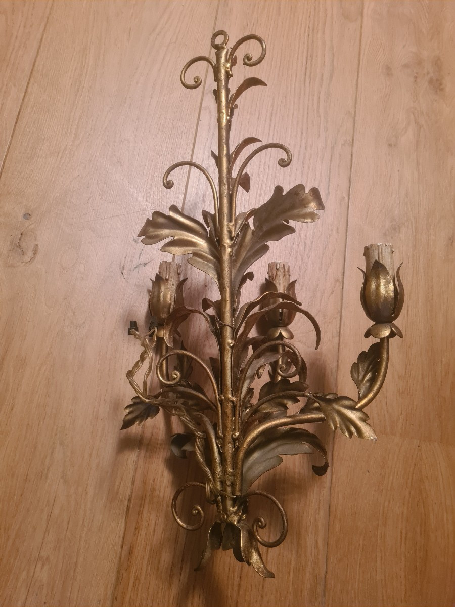 3 appliques  murales en laiton doré 1950 dans le goût de Hans KOGL-photo-2