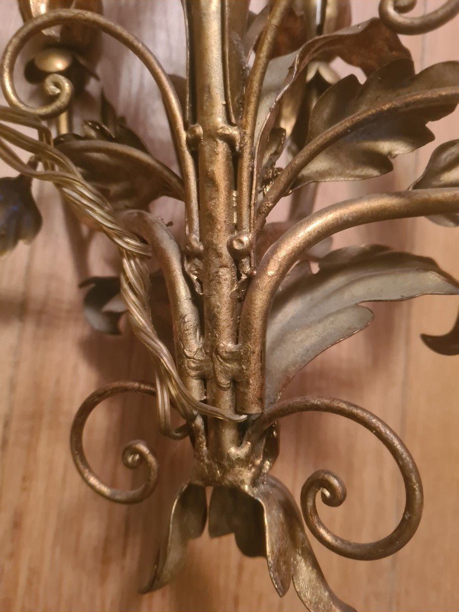 3 appliques  murales en laiton doré 1950 dans le goût de Hans KOGL-photo-3