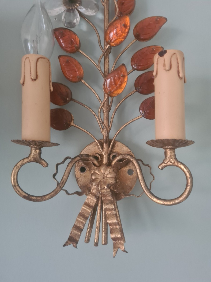 Applique 1950 de Oswald HAERDTL laiton et verre couleur Ambre-photo-2