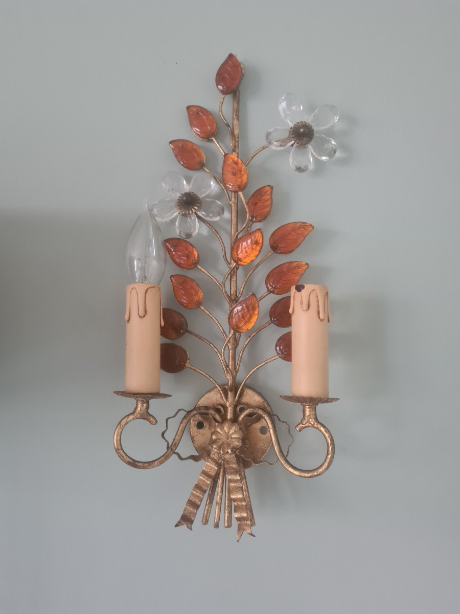 Applique 1950 de Oswald HAERDTL laiton et verre couleur Ambre