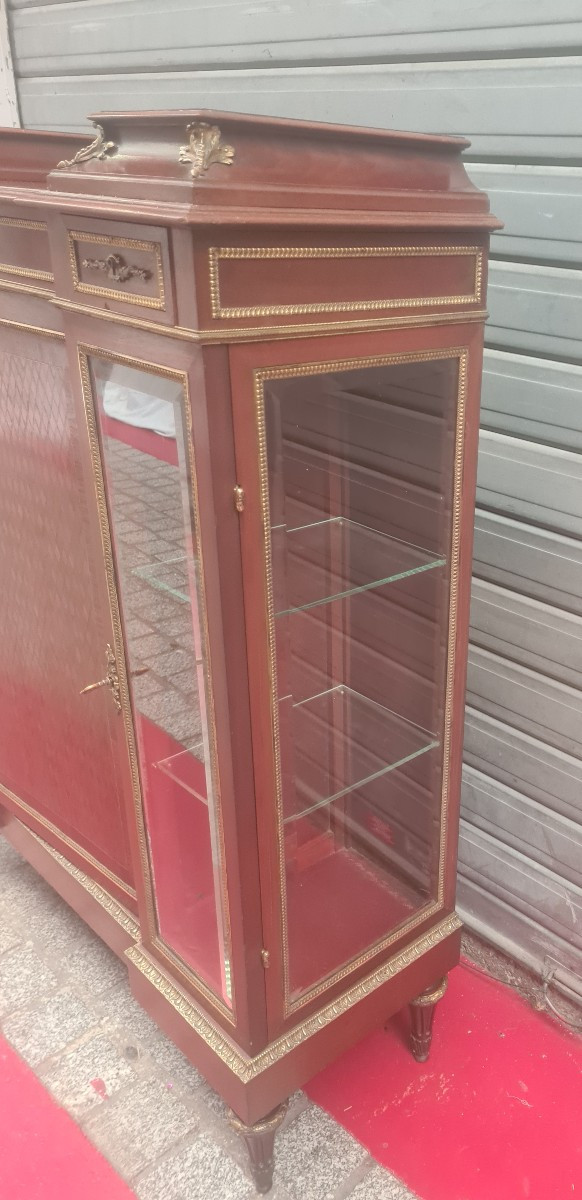 Louis XVI Style Display Cabinet In Mahogany And Gilt Bronze, 19th Century-photo-2