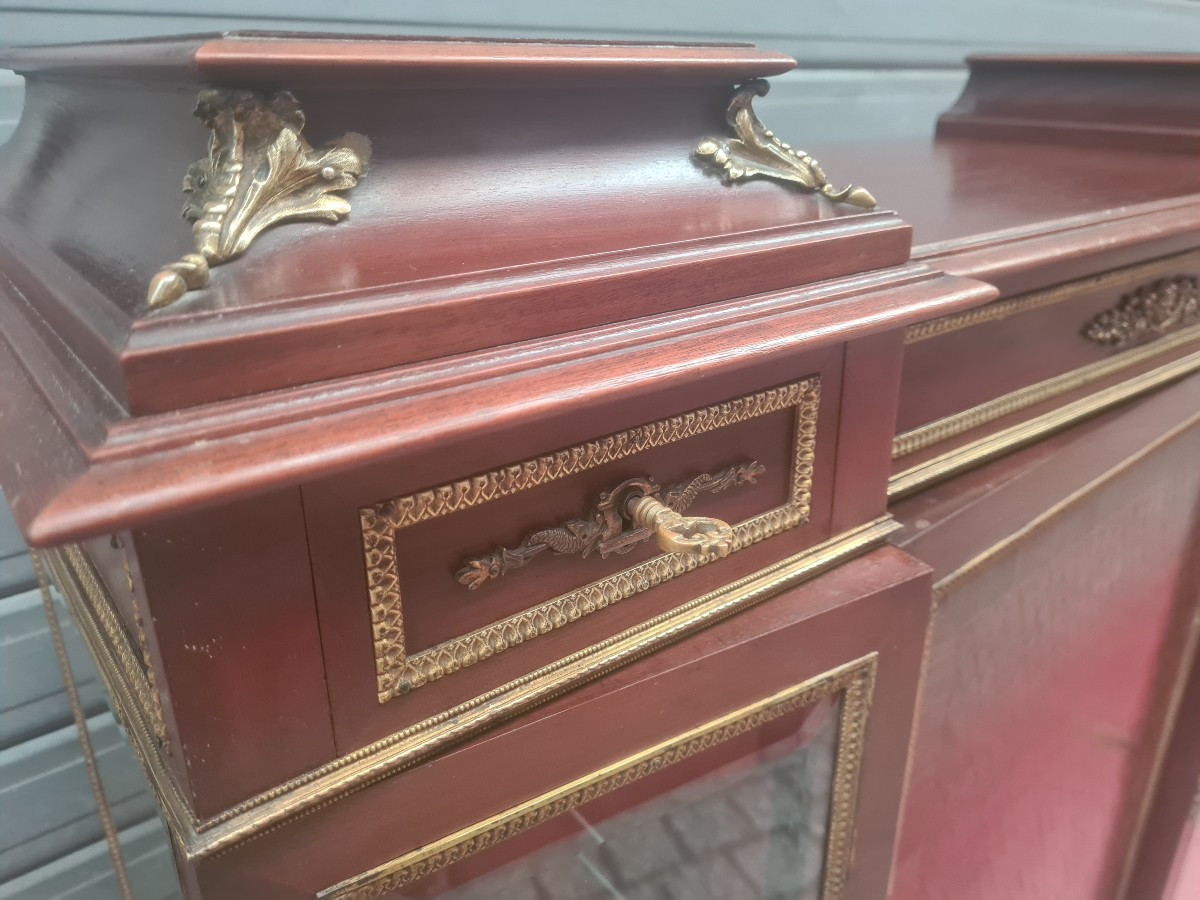 Louis XVI Style Display Cabinet In Mahogany And Gilt Bronze, 19th Century-photo-3