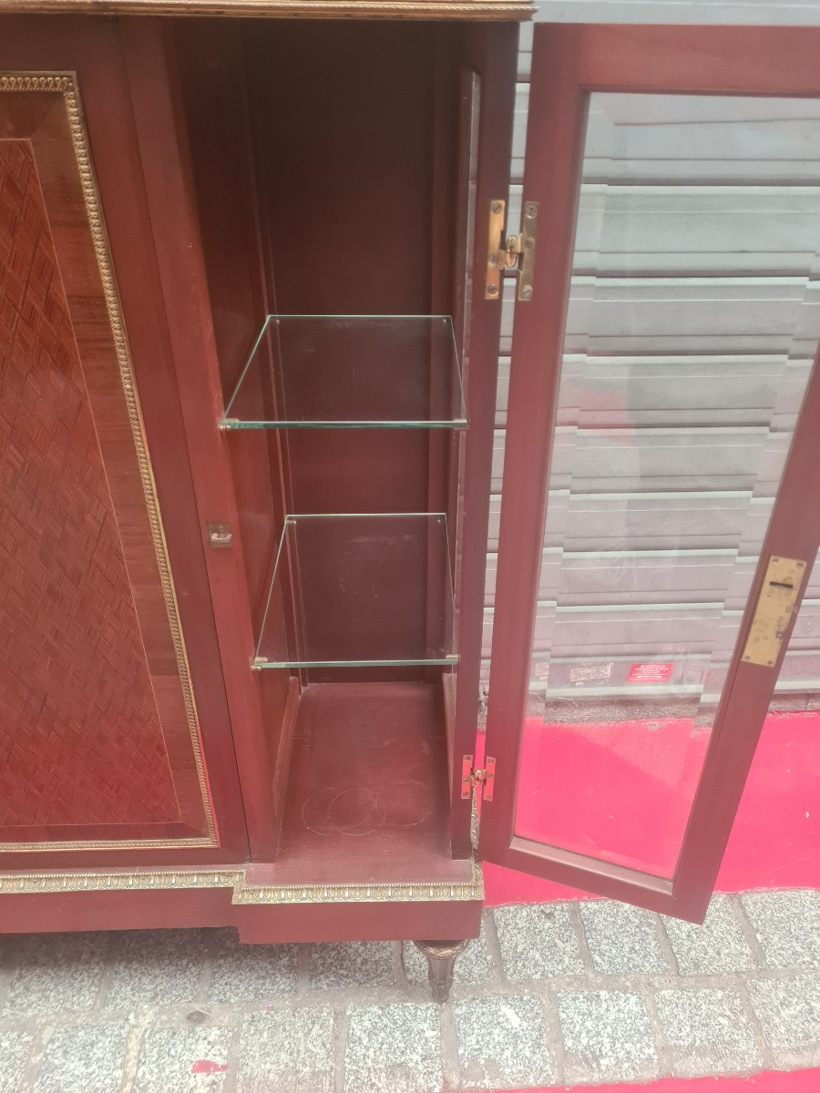Louis XVI Style Display Cabinet In Mahogany And Gilt Bronze, 19th Century-photo-4