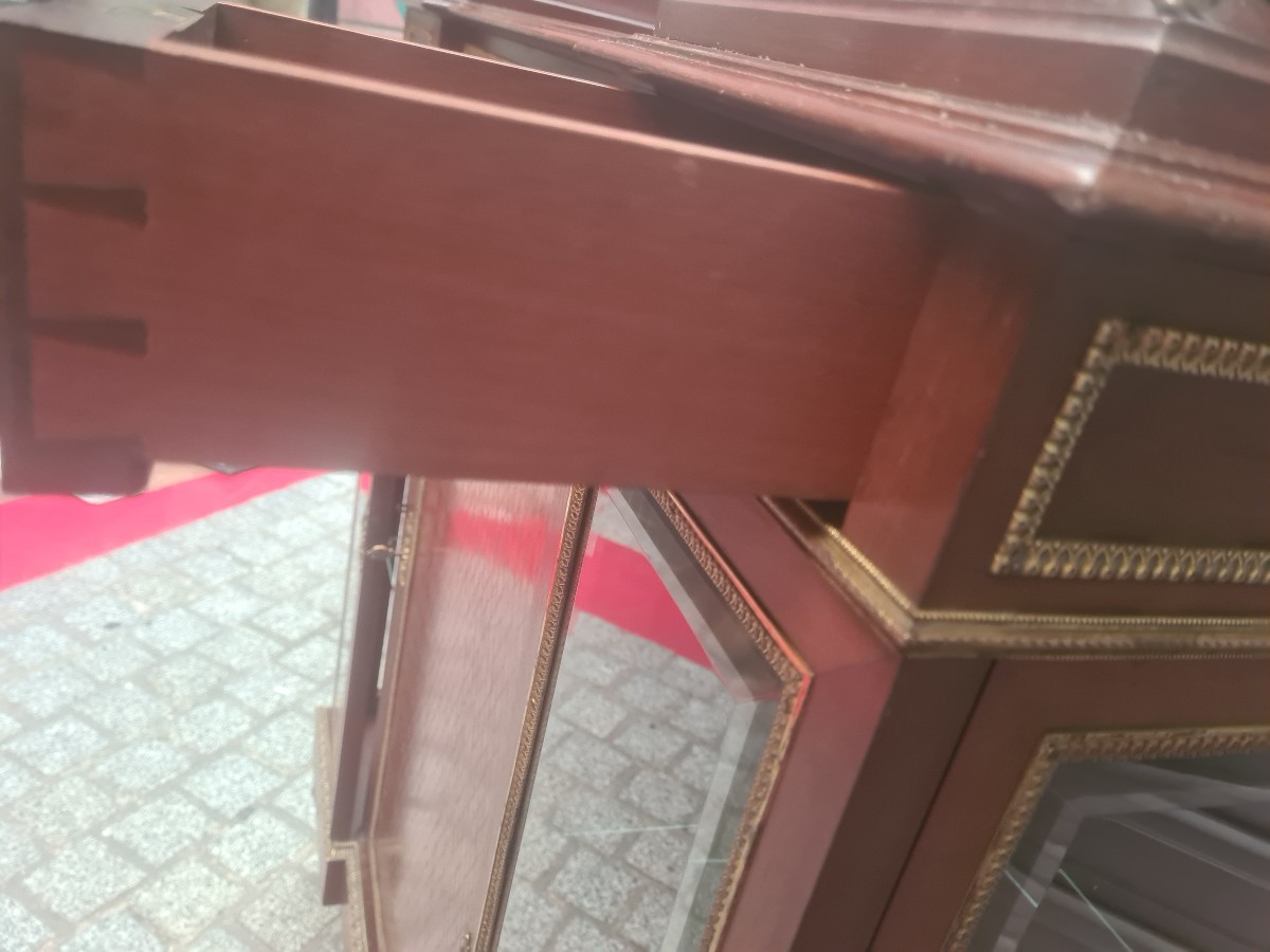 Louis XVI Style Display Cabinet In Mahogany And Gilt Bronze, 19th Century-photo-8