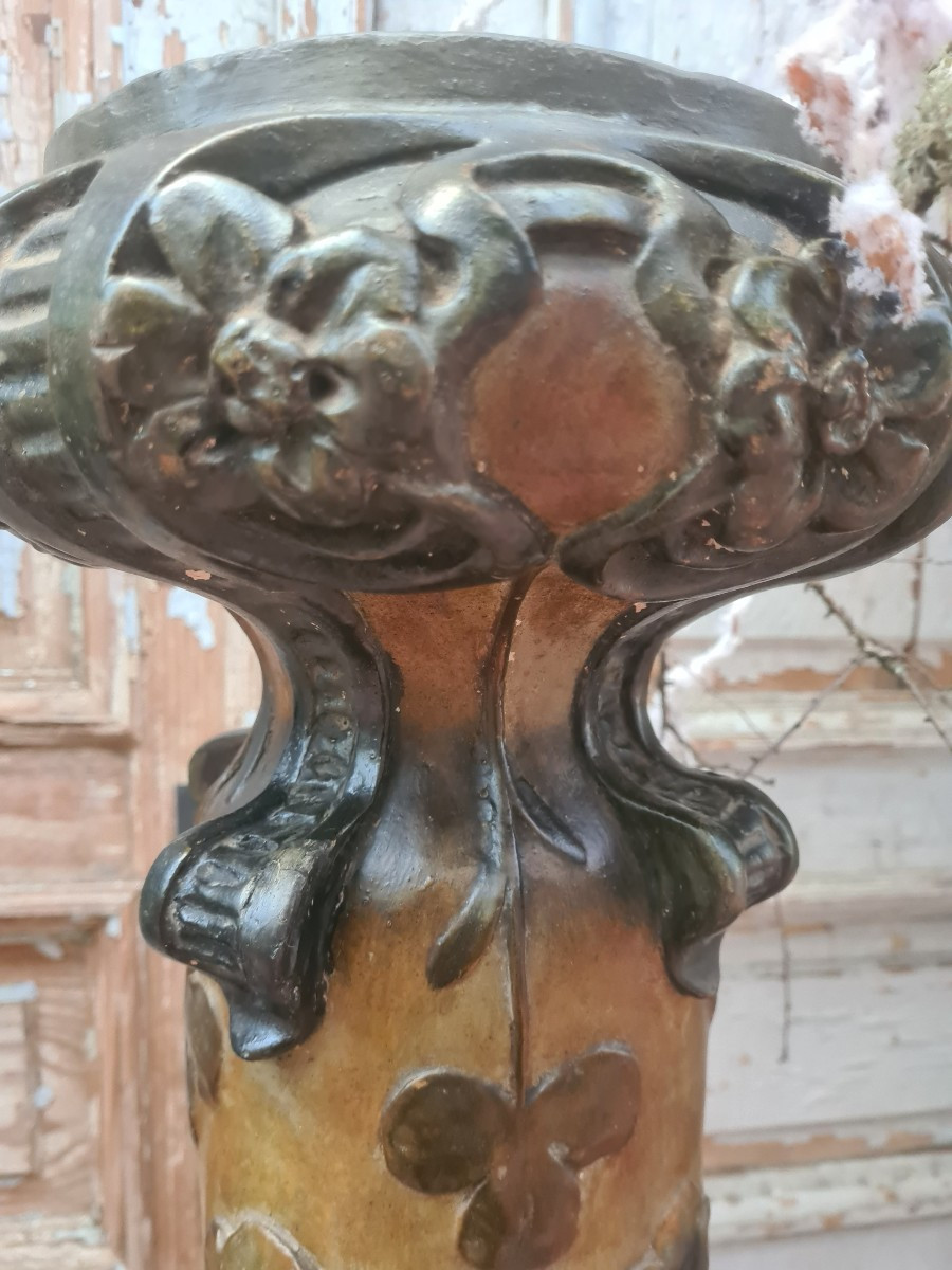 Patinated Plaster Column In The Art Nouveau Style, Circa 1900-photo-2