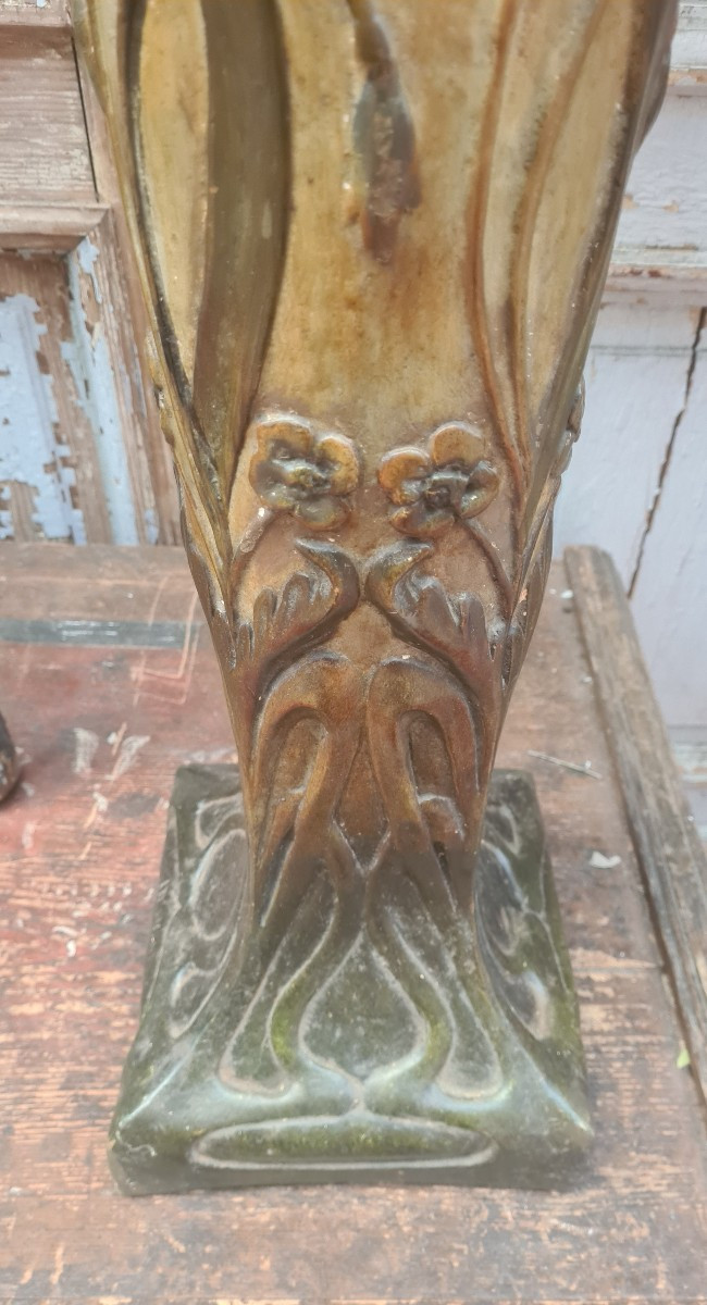 Patinated Plaster Column In The Art Nouveau Style, Circa 1900-photo-3