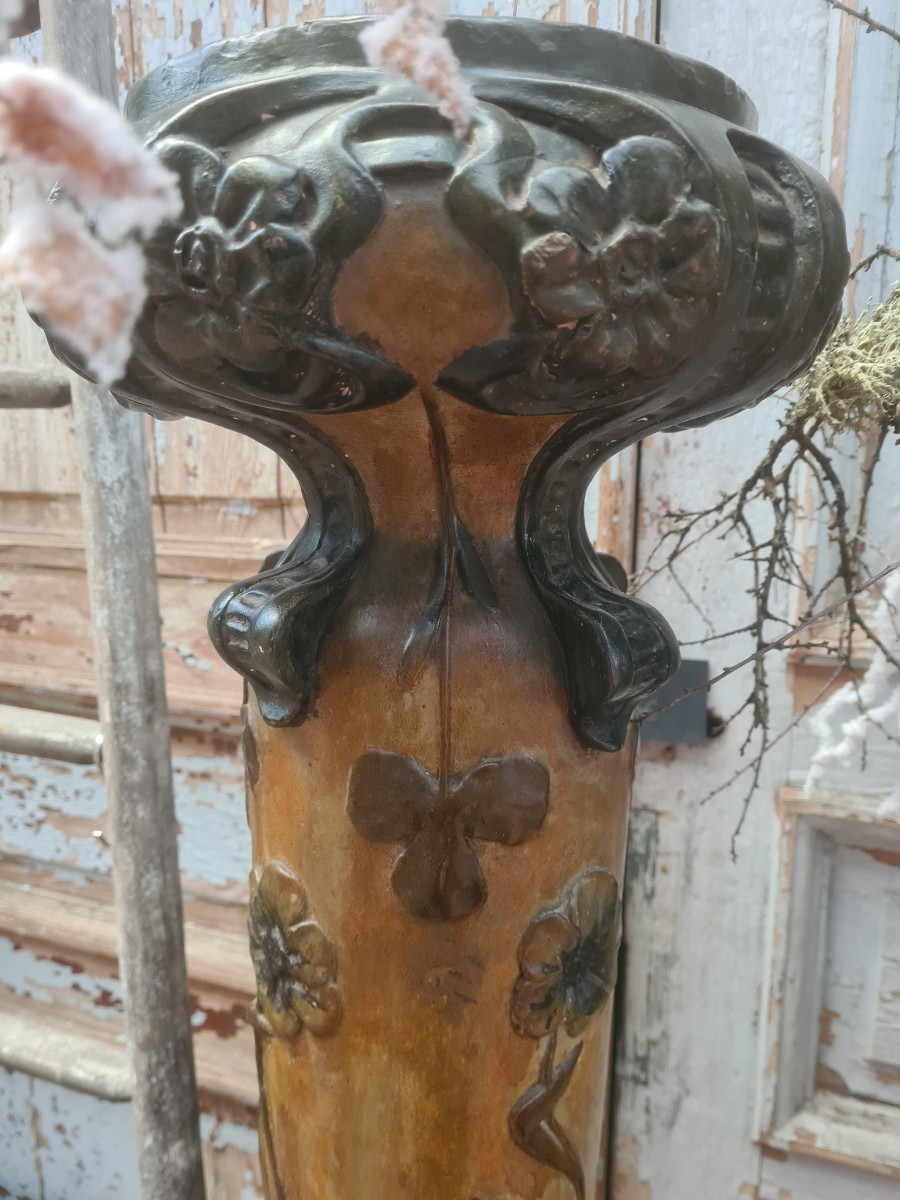 Patinated Plaster Column In The Art Nouveau Style, Circa 1900-photo-2