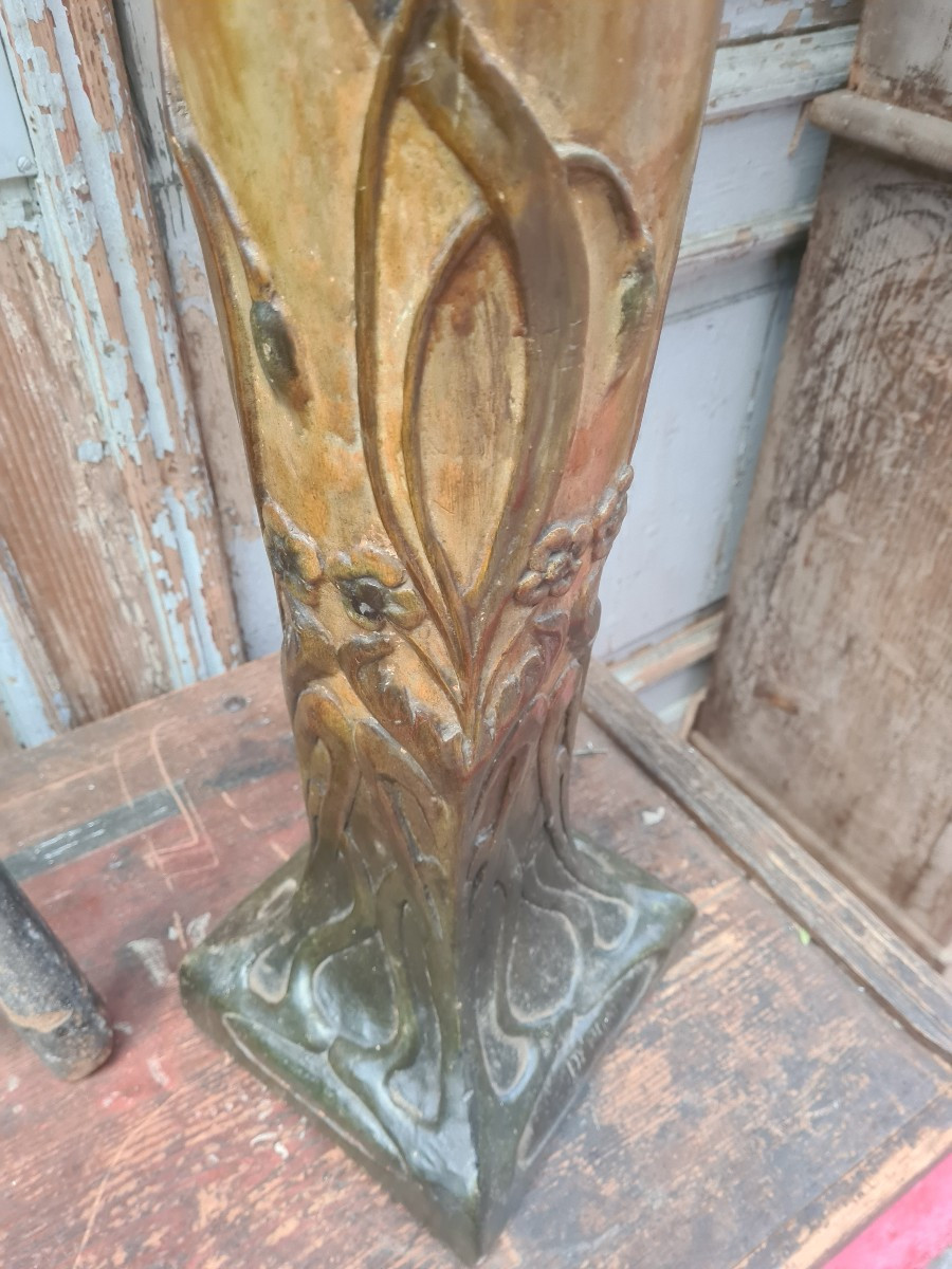 Patinated Plaster Column In The Art Nouveau Style, Circa 1900-photo-3