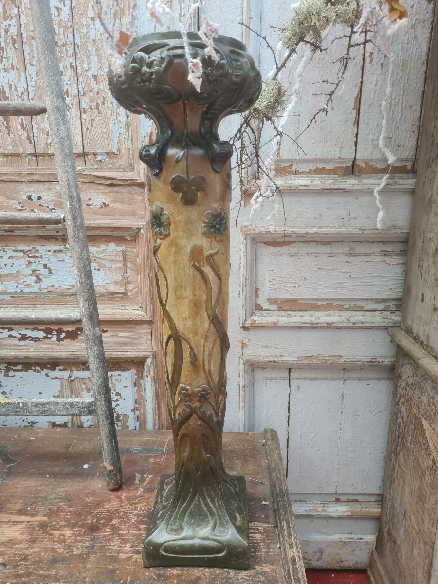 Patinated Plaster Column In The Art Nouveau Style, Circa 1900