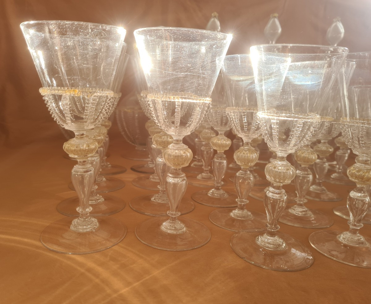 Service de verre Murano début 20 eme 70 verres et 10 carafes-photo-2
