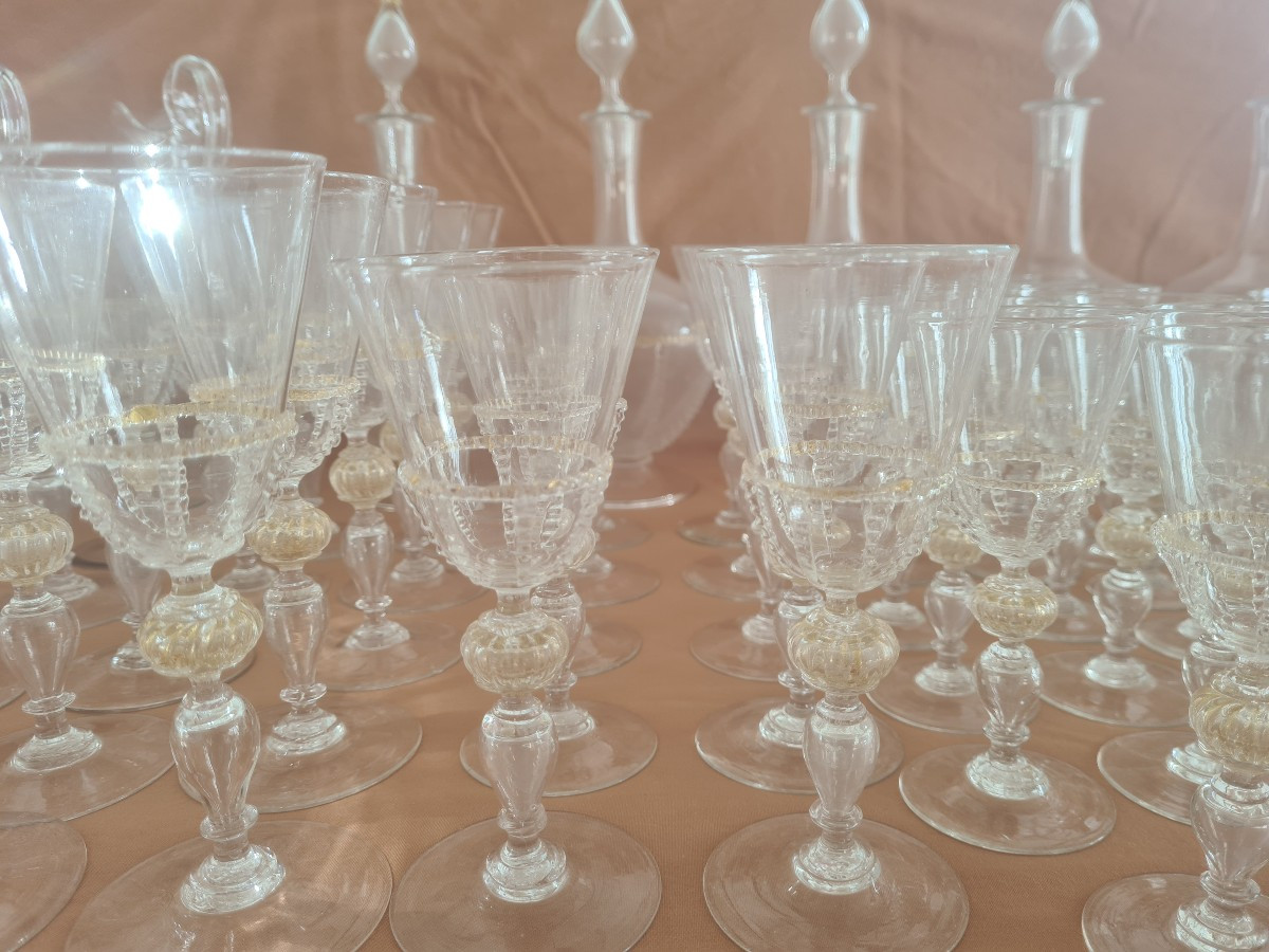 Service de verre Murano début 20 eme 70 verres et 10 carafes-photo-3