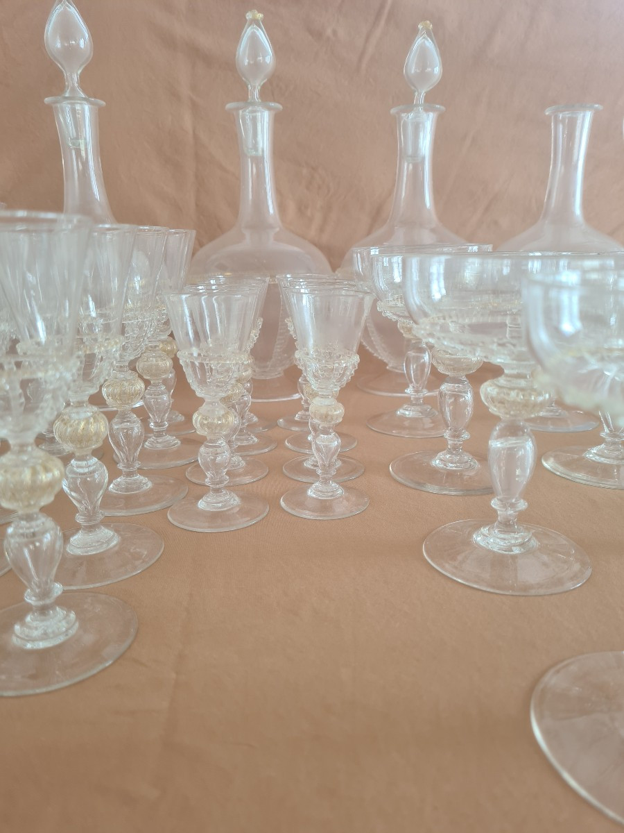 Service de verre Murano début 20 eme 70 verres et 10 carafes-photo-4