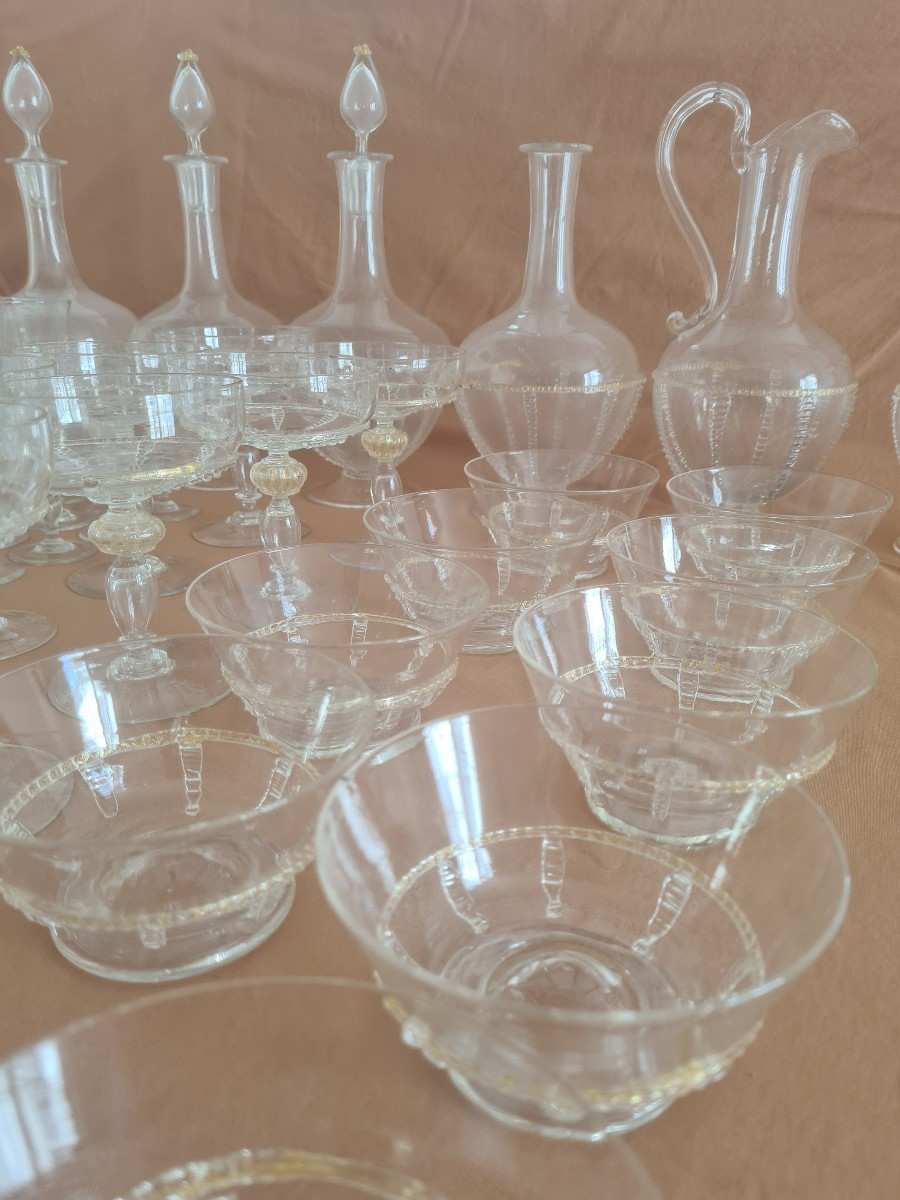 Service de verre Murano début 20 eme 70 verres et 10 carafes-photo-3