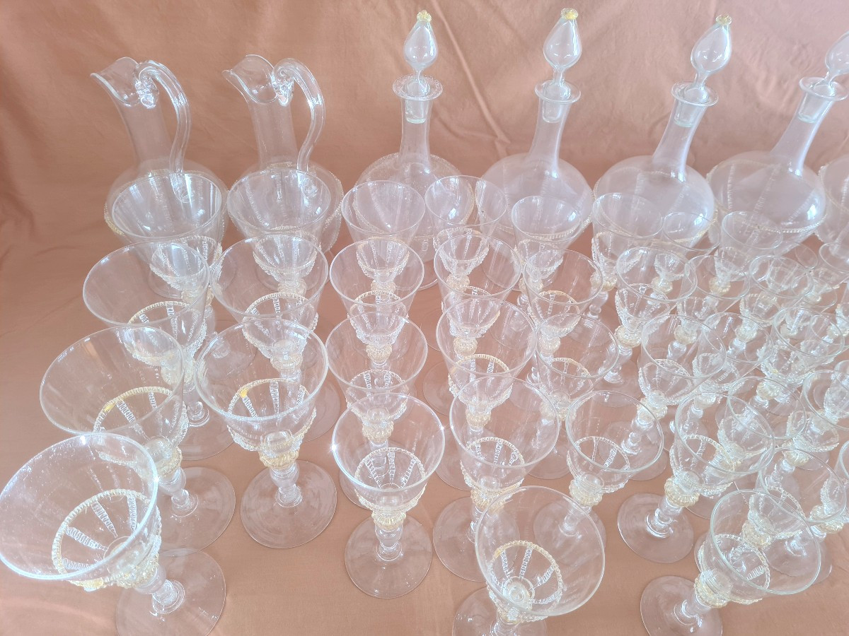 Service de verre Murano début 20 eme 70 verres et 10 carafes-photo-5