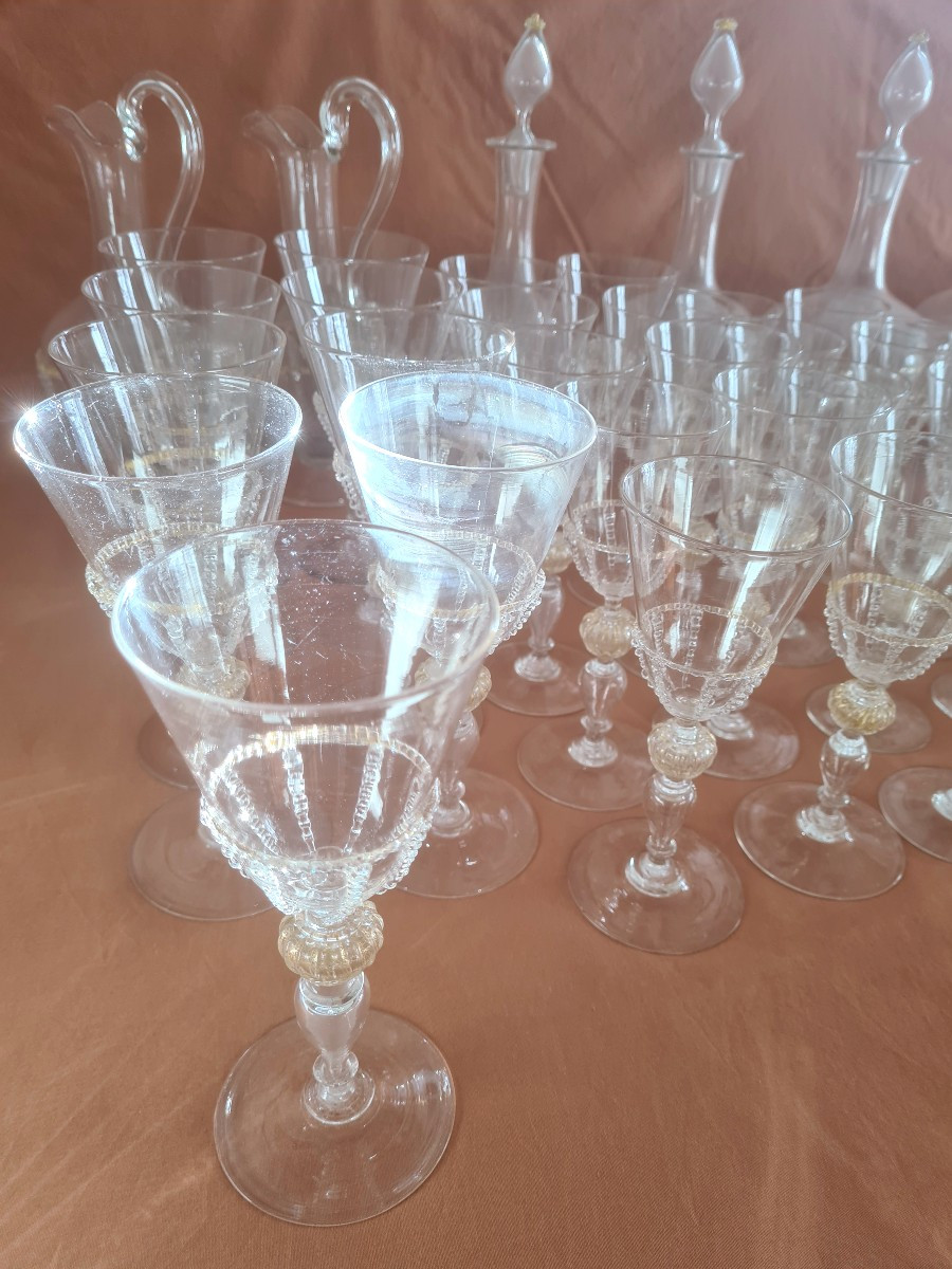 Service de verre Murano début 20 eme 70 verres et 10 carafes-photo-6