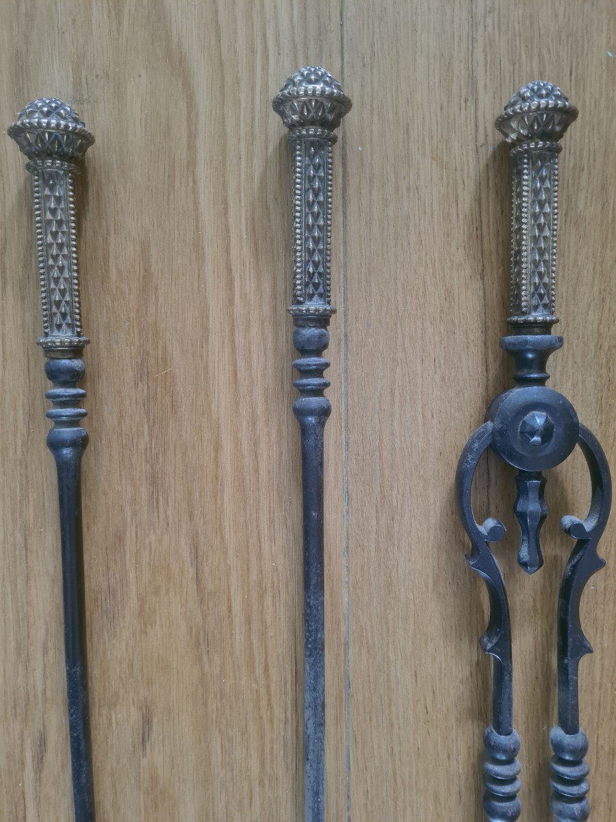 Early 19th Century Steel And Brass Fireplace Set-photo-2