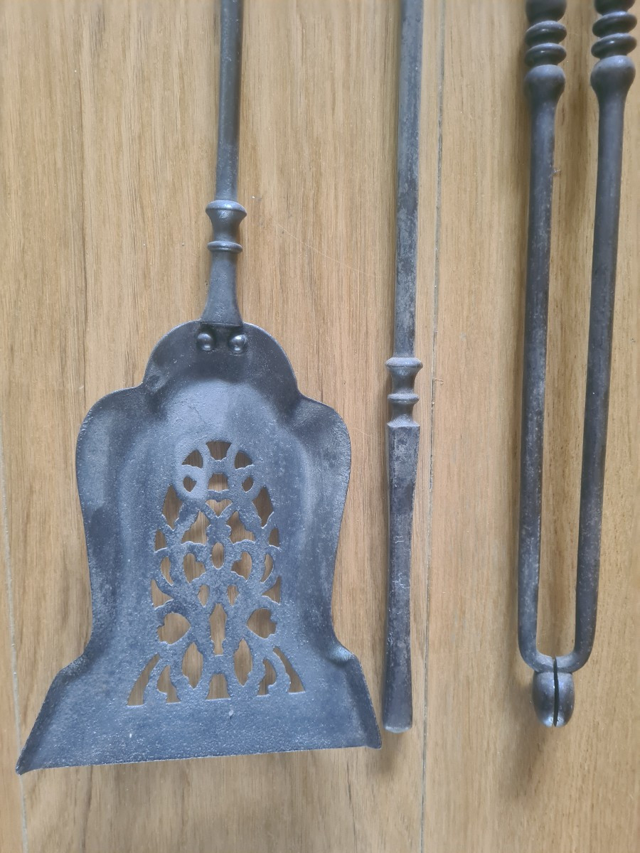 Early 19th Century Steel And Brass Fireplace Set-photo-4