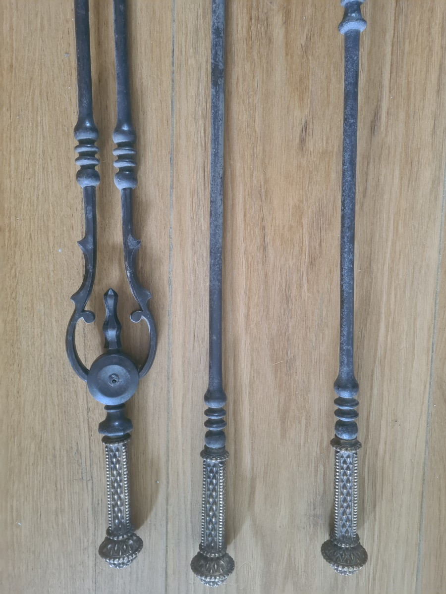 Early 19th Century Steel And Brass Fireplace Set-photo-2