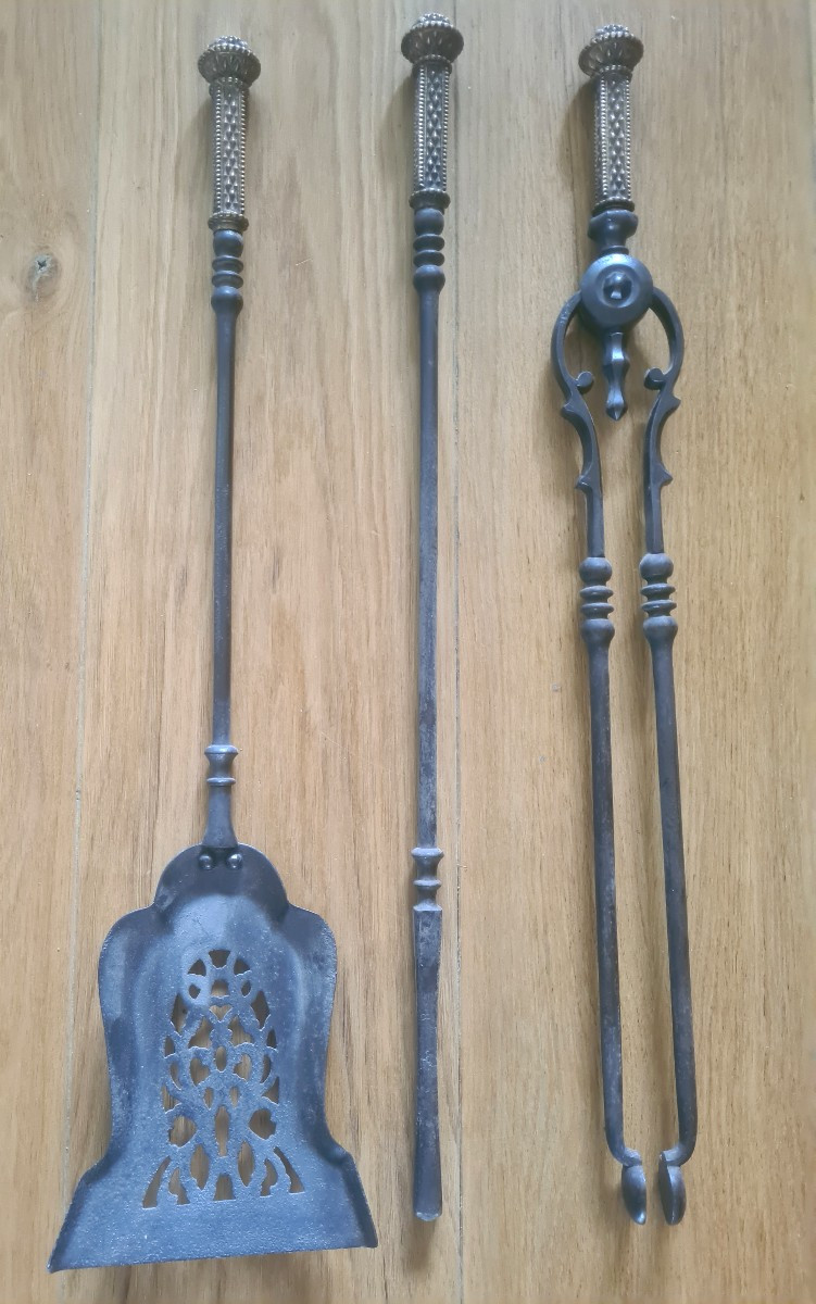 Early 19th Century Steel And Brass Fireplace Set