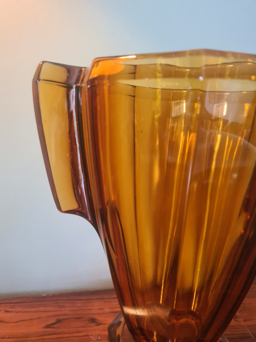 Czech Amber-colored Vase 1930-photo-3