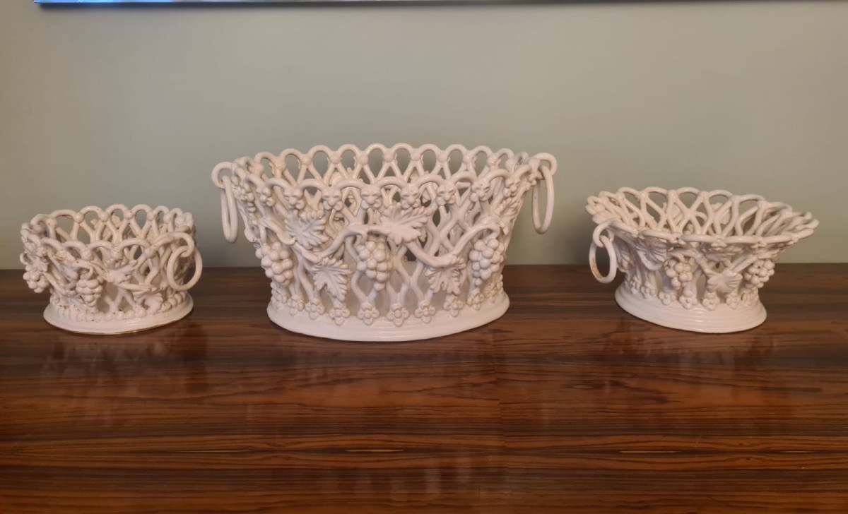 3 Malicorne XX Earthenware Planters, Distressed Finish, By Tessier