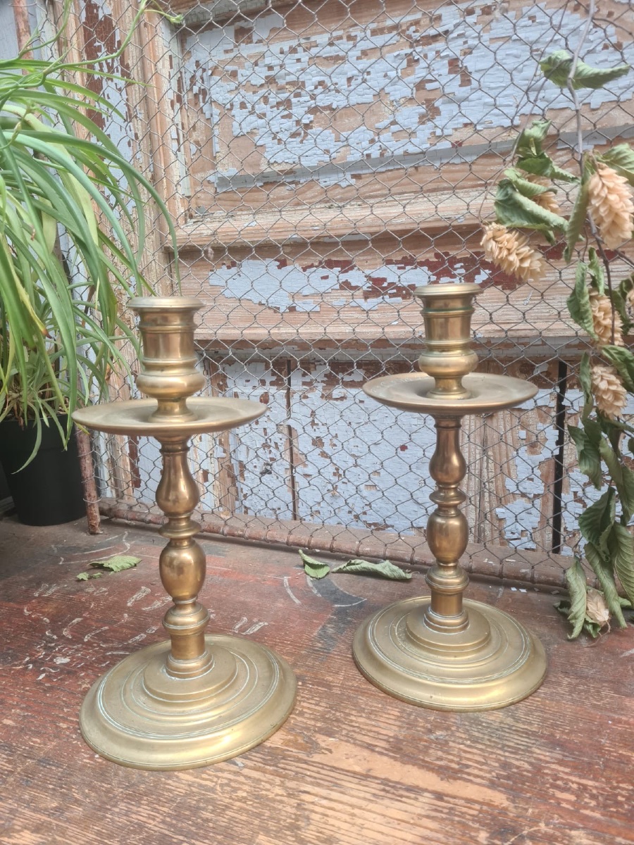 2 17th-century Bronze Candlesticks Featuring St. John The Baptist